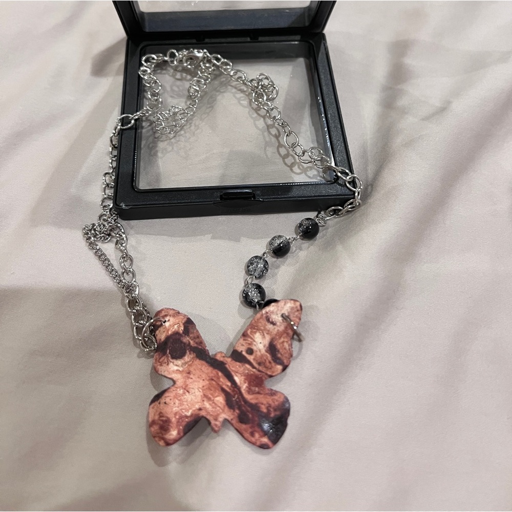 Handmade Butterfly Ceramic Necklace with Lacquer finish